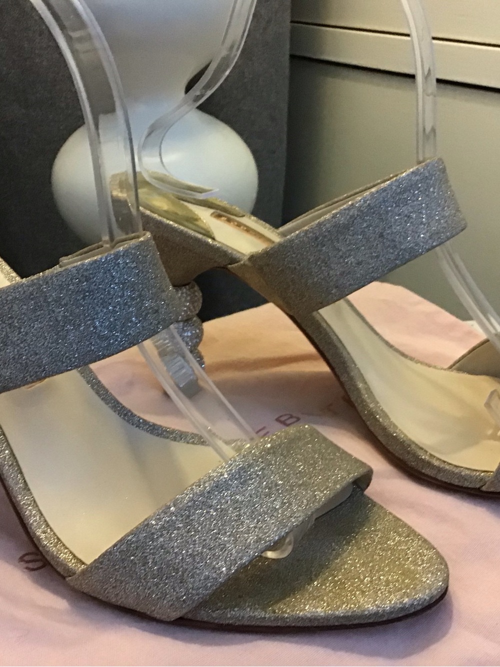 Sophia Webster Silver Glitter Two-Strap Heeled Sandals